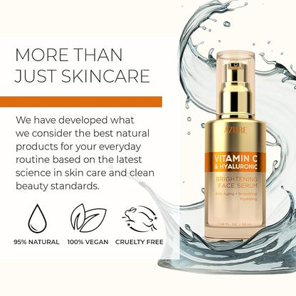 Azure Cosmetics Vitamin C Serum For Face - Dermatologist Tested, Anti-Aging with Hyaluronic Acid for Dark Spots, Fine Lines & Wrinkles - Brightning, Clean, Korean Skincare for Glass Skin - 2 Pack