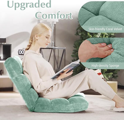 RELAX4LIFE Floor Chair with Back Support - 14-Position Adjustable Lazy Sofa Chair, Padded Sleeper Bed & Couch Recliner for Reading Meditation, Folding Floor Gaming Chair for Adults (Green)