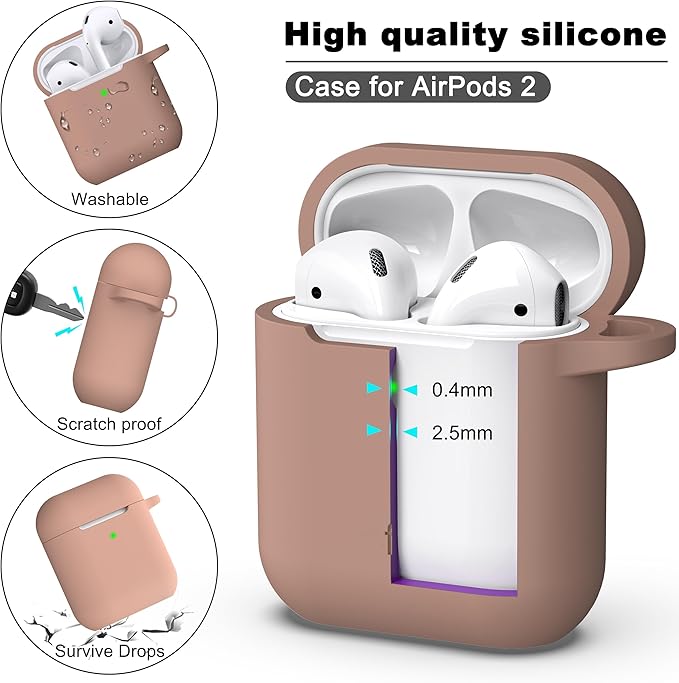 R-fun Compatible with AirPods Case Cover, Soft Silicone Protective Cover with Keychain for Women Men Compatible with Apple AirPods 2nd 1st Generation Charging Case, Front LED Visible,Milk Tea