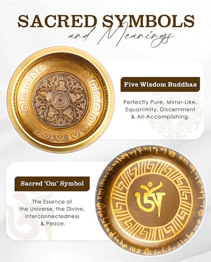 Tibetan Singing Bowls, Authentic Meditation Sound Bowls Handcrafted in Nepal for Yoga, Chakra Healing, Mindfulness, Self Care Spiritual Gifts for Women