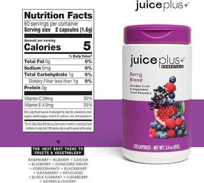 Juice Plus+ Fruit, Vegetable, Berry & Omega Blend Capsules - Nutrition from 30 Fruits, Vegetables & Berries + Plant-Based Omega Fatty Acids - 4 Bottles (60 Servings Each)
