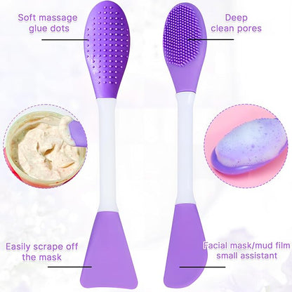2 Pcs Silicone Facial Cleansing Brush,Face Masks Skincare Brush for Pore Cleansing(Purple)