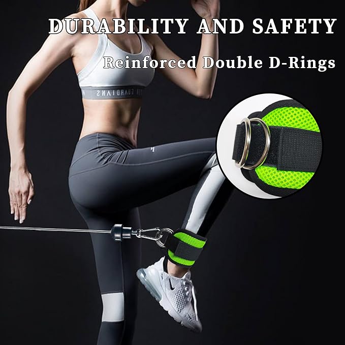 Fitness Ankle Straps for Cable Machines, 2 Pack Comfortable Adjustable Padded Ankle Wrist Cuffs, Kickback Glute Workouts for Men Women, D-Ring Leg Straps with Neoprene Padding