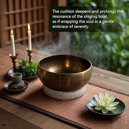 Singing Bowl Cushion 8 Inch for Tibetan Singing Bowls, Handmade Silk Brocade Round Cushion Pillow for Sound Healing and Crystal Sound Bowls Accessories(Silver)
