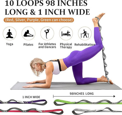 Stretching Strap Yoga Strap, 10 Loops Non-Elastic Stretch Bands Helps Women and Men Improve Flexibility for Home Workout, Physical Therapy, Pilates, Exercise, Dance, Comes with Door Anchor