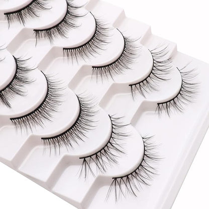 Losha Manga Lashes Fluffy Faux Mink Lashes Natural Look 5 Style Mixed Fake Eyelashes 10 Pairs Anime Lashes Look Like Individual Clusters (Mix)