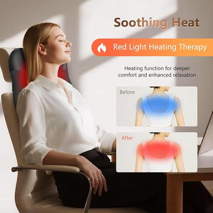 Shiatsu Back Massager with Heat,Percussion Massage Cordless Back Massage for Pain Relief Deep Tissue.4D Kneading Massage,Gift for Men Women Parents Relaxation at Christmas Office Car,Black