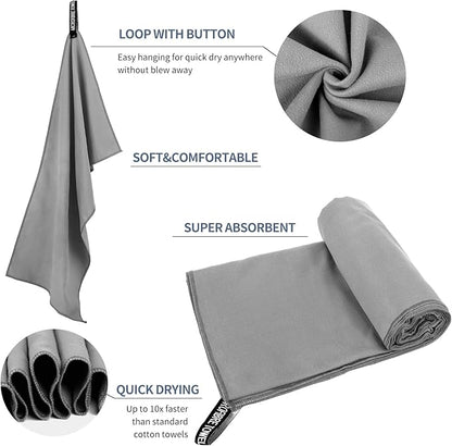 Microfiber Travel Towel, Soft Lightweight Quick Dry Towel, Super Absorbent Compact Travel & Sports & Beach Towels for Camping, Backpack, Gym, Swimming, Yoga, Hiking (L:24"×48" -Gray)