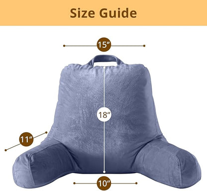 Sasttie Reading Pillow, Velvet Back Pillow for Bed Sitting Up, Adult Back-Rest Support Cushion with Arms for Sit Up on Couch, Sofa, and Floor, Dorm Essentials, Reading Accessories, Grey Purple