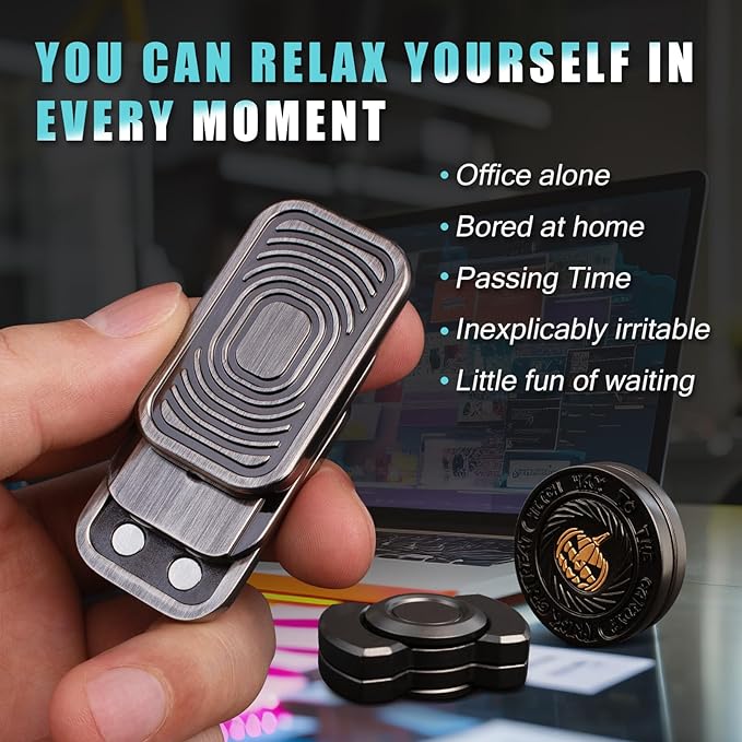 Fidget Toys Adults Set, Metal Fidget Slider, Spinner and Haptic Coin, Decompression Metal EDC Cool Figette Toys for Adults Anxiety Relieve Stress, Greater Focus, 3 Pack Black