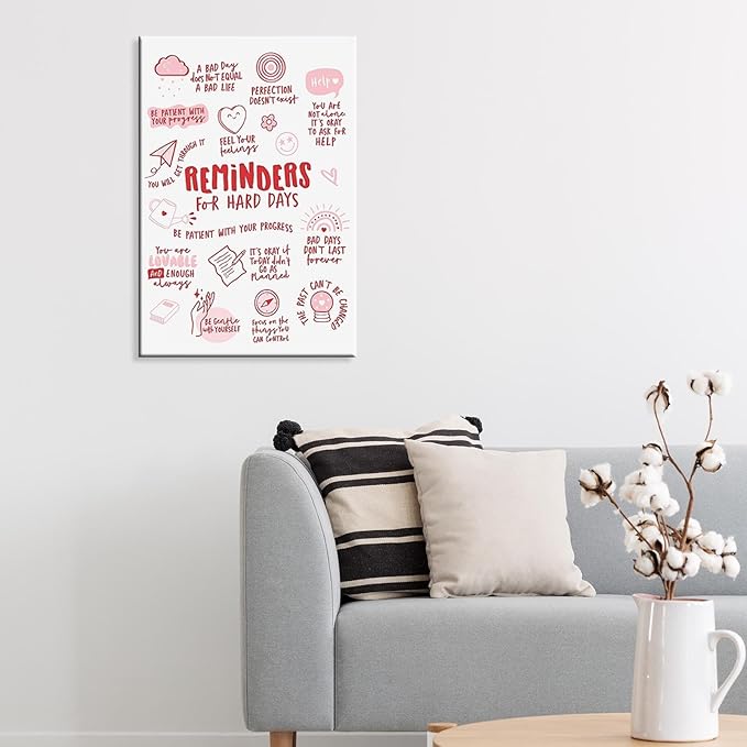 JMGHKL Trendy Mental Health Affirmation Posters Reminders For Hard Days Prints Painting Pink Growth Wall Art Funky Positive Quote Therapy Wall Decor For Girly Bedroom Dorm 8x12in Wrapped Canvas