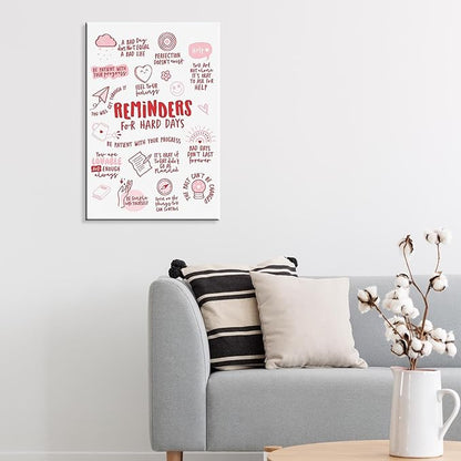 JMGHKL Trendy Mental Health Affirmation Posters Reminders For Hard Days Prints Painting Pink Growth Wall Art Funky Positive Quote Therapy Wall Decor For Girly Bedroom Dorm 8x12in Wrapped Canvas