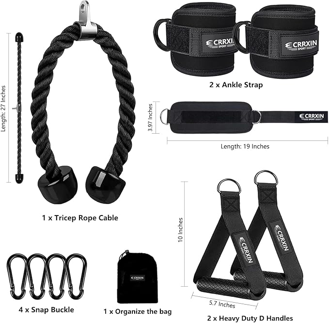Tricep Rope Cable Machine Attachment, LAT Pulldown Attachment Tricep Pull Down Rope for Cable Machines Exercise Handles & Ankle Strap Home Gym Accessories