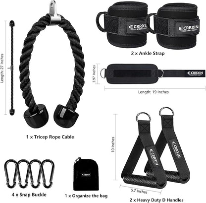 Tricep Rope Cable Machine Attachment, LAT Pulldown Attachment Tricep Pull Down Rope for Cable Machines Exercise Handles & Ankle Strap Home Gym Accessories