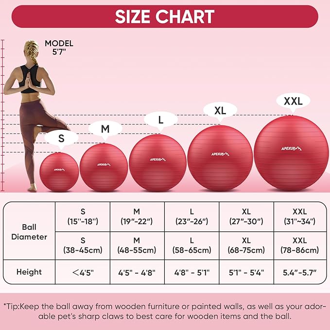 APEXUP Yoga Ball Exercise Ball Anti Slip Heavy Duty for Fitness, Balance & Core Workout