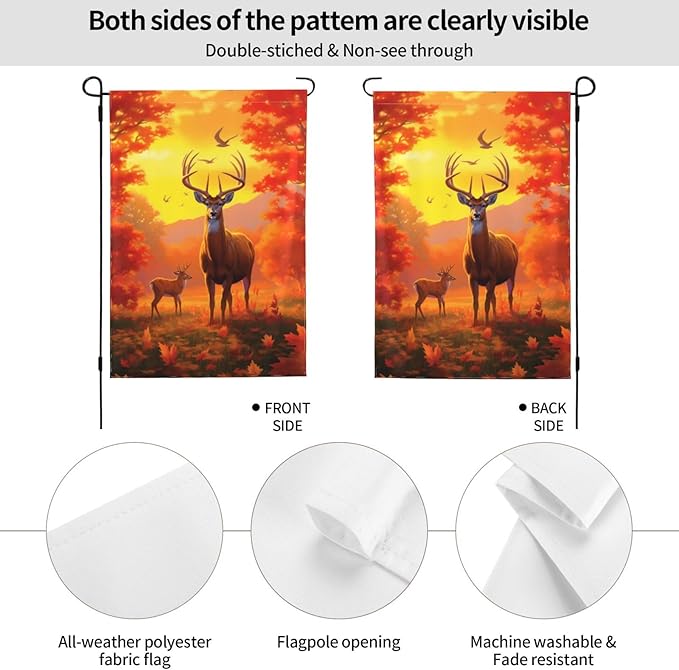 Autumn Deer Garden Flag 12x18 In Double Sided Yard Flags Lawn Sign Decor No Flagstand