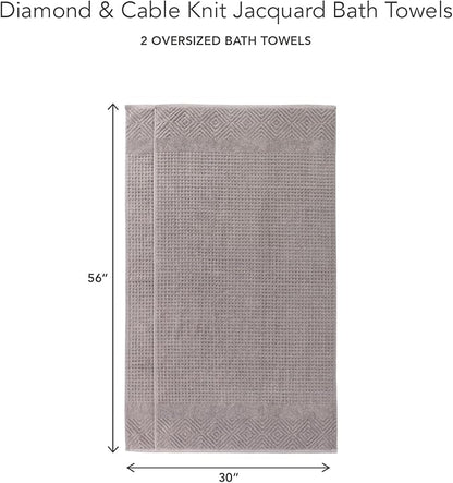 Texere 100% Organic Cotton Diamond Jacquard 700 GSM Luxury Bath Towel Sets - Ultra Soft and Absorbent Hotel and Spa Quality (Diamond, Cathedral Gray, 2 Bath Towels)