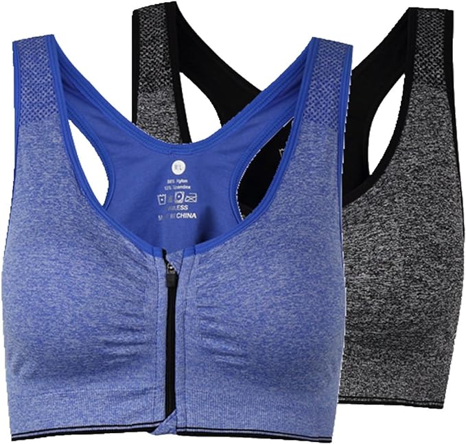 Women's Zipper Front Closure Sports Bra Racerback Yoga Bras