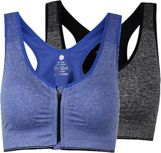 Women's Zipper Front Closure Sports Bra Racerback Yoga Bras