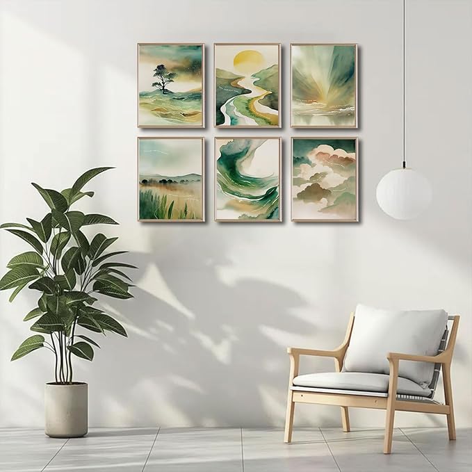 6 greens Mental Health Posters Boho Sun Mountain Wall Art Motivational Psychology Wall Decor Pictures Inspirational Positive Quotes Canvas Poster Prints For Home Counseling Office Decor Unframed