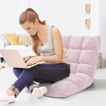 Moccha 14-Position Floor Sofa, Folding Sofa Chair with Back Support, Memory Foam Floor Gaming Chairs for Adults, Adjustable Padded Couch Recliner, Chaise Lounge for Reading, Meditating (Light Pink)
