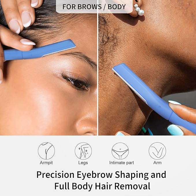 Precision Dermaplane Razor, Face Razors for Women and Men, Eyebrow Razor, Dermaplaning Tool, Peach Fuzz Remover, Skin-friendly Microblades with Protective Cap, 10 Count (Navy)