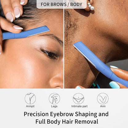 Precision Dermaplane Razor, Face Razors for Women and Men, Eyebrow Razor, Dermaplaning Tool, Peach Fuzz Remover, Skin-friendly Microblades with Protective Cap, 10 Count (Navy)