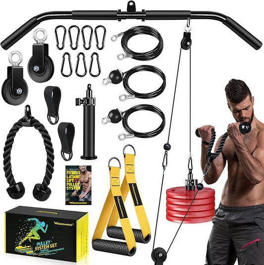RENRANRING Fitness LAT and Lift Pulley System Gym - Upgraded LAT Pull Down Cable Machine Attachments, Loading Pin, Handle and Tricep Rope, for Biceps Curl, Forearm, Triceps Exercise Gym Equipment