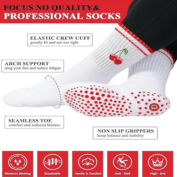 DADAB Cute Pilates Grip Socks for Women – Yoga Grippy Non Slip Barre Sticky Crew Socks for Workout, Hospital Use