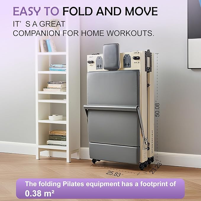 Pilates Reformer, Maple Wooden Foldable Pilates Reformer Machine with 6 Springs,Sitting Box, Padded Jump Board, 660lbs Capacity for Home Workouts Studio Yoga