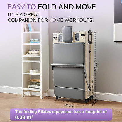 Pilates Reformer, Maple Wooden Foldable Pilates Reformer Machine with 6 Springs,Sitting Box, Padded Jump Board, 660lbs Capacity for Home Workouts Studio Yoga