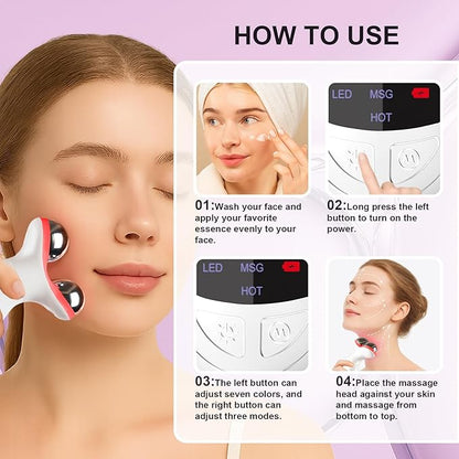 Microcurrent Facial Device, 7 Colors for Fading Fine Lines on Neck and Tightening Skin, Facial Wrinkle Removal Device, Smart Photon Micro-Current Device, White