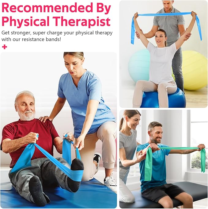 Resistance Bands for Working Out, Exercise Bands for Physical Therapy, Stretch, Recovery, Pilates, Rehab, Strength Training and Yoga Starter Set