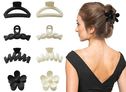 8PCS Hair Clips for Women, Flower Claw Clips for Thick Hair, Non-Slip Hair Accessories with Multi-Styles, Neutral Colors Hair Claw Clips and Variety Pack, Ideal for Girls