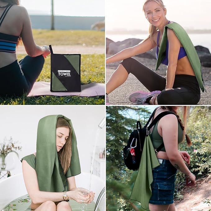 Microfiber Travel Towel, Soft Lightweight Quick Dry Towel, Super Absorbent Compact Travel & Sports & Beach Towels for Camping, Backpack, Gym, Swimming, Yoga, Hiking (XS:12"×24" -ArmyGreen)