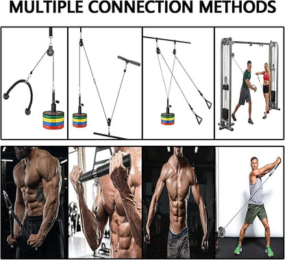Weight Cable Pulley System Gym Upgraded Fitness LAT and Lift Pulley Attachments Tricep Workout Pulley System with Adjustable Length Cable for Home Gym LAT Pull Down Biceps Curl Tricep Arm Workouts