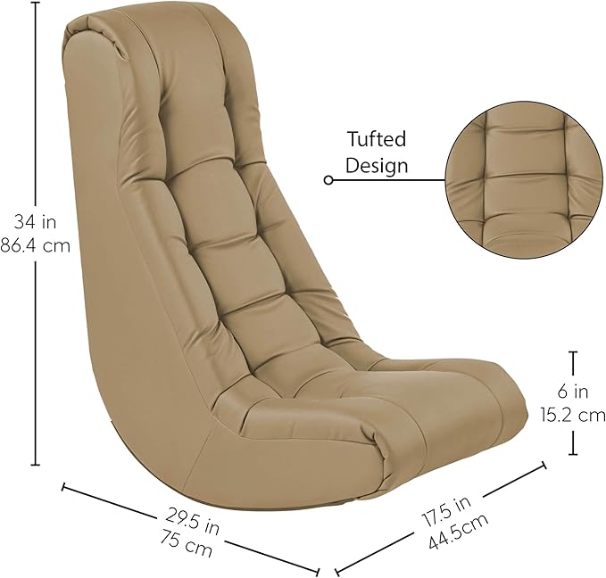 FDP Tufted Floor Rocker for Kids, Teens and Adults; Comfortable, Ergonomic Chair for Reading, Playing Video Games, or Watching TV - Sand, 10488-SD