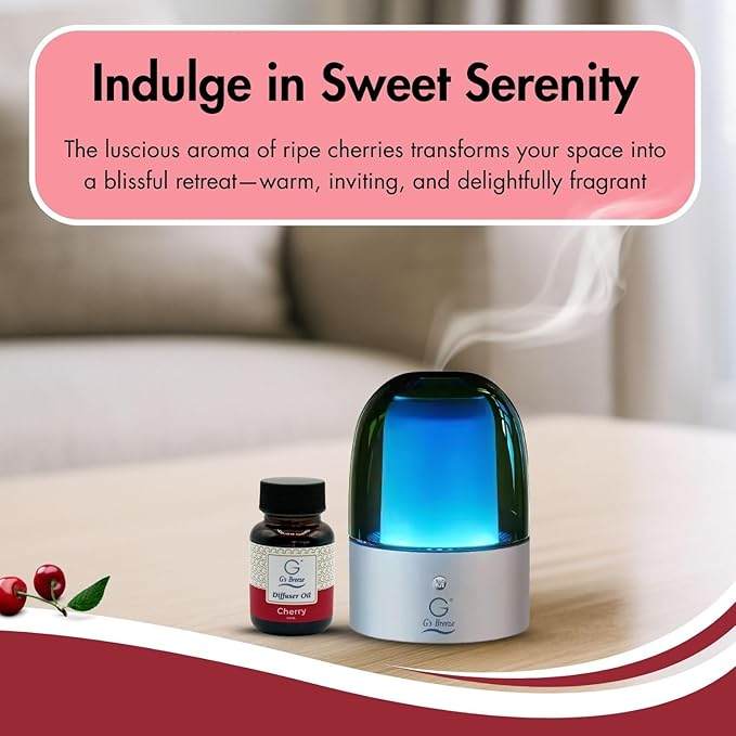 G's Breeze Smart Aroma Diffuser with 60ml Cherry Scent Refill – Bluetooth & Wi-Fi App Control - LED Lighting & Adjustable Intensity -Long-Lasting Sweet Fruity Fragrance for Home or Office