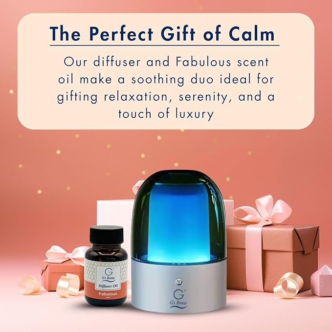 G's Breeze Smart Aroma Diffuser with 60ml Fabulous Scent Refill – Bluetooth & Wi-Fi App Control - LED Lighting, Adjustable Intensity - Long-Lasting Elegant Floral Fragrance for Home or Office