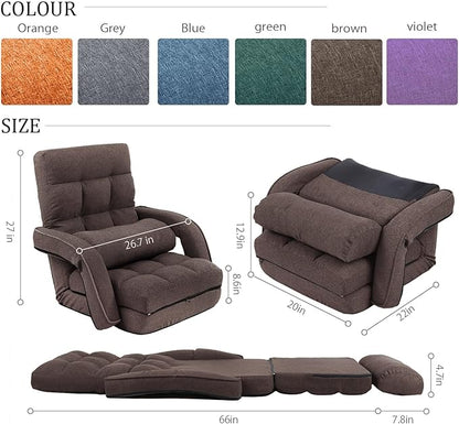 FLOGUOR 42-Position Adjustable Floor Chair, Chaise Lounge Indoor, Folding Lazy Sofa with Armrests and a Pillow Padded Adults Gaming Chairs for Living Room, Bedroom Factory Price, 8803XM (Brown)