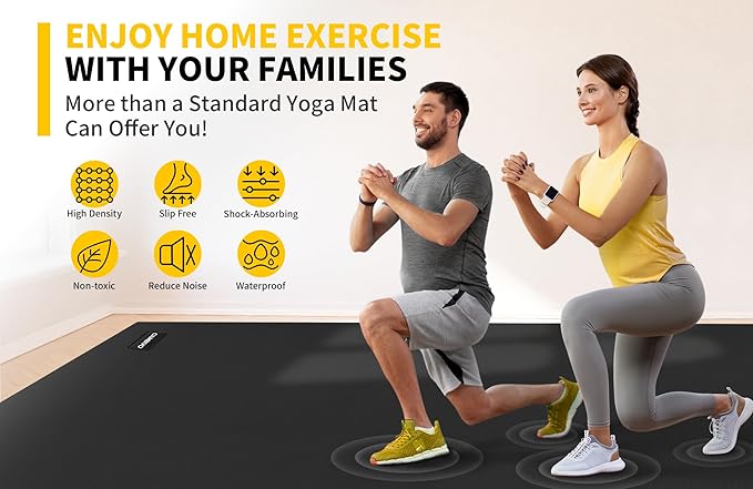 CAMBIVO Large Exercise Mat for Home Workout, 8'x6'/7'x5'/6'x4' (7 mm) Extra Thick Exercise Mat for Home Gym, Shoe-Friendly, Non-Slip Gym Mat for Jump Rope, Weights, Cardio, Fitness