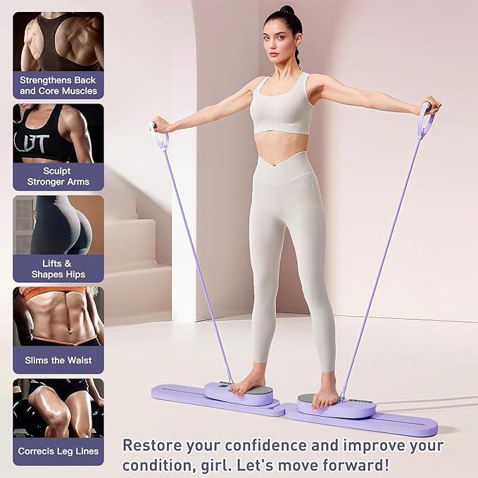 2025 Upgrated Pilates Board, Portable Pilates Reformer with Two Groups Resistance Band and Counter, Multi-Function Abdominal Pilates Board for Home, Suitable for Women's Full-Body Workouts