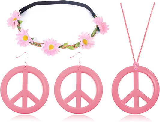 choice of all Peace Sign Necklace Earrings Sunflower Headband Set for Women 60s 70s Outfits Hip Hop Hippie Jewelry Halloween Costume Accessories
