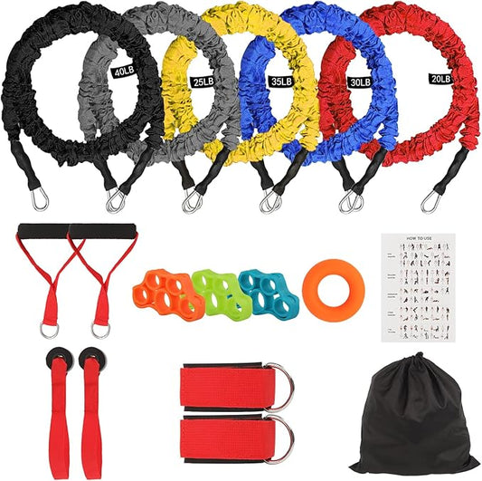 Resistance Bands Set, 15 PCS Adjustable Exercise Tubes with Handles, Door Anchor & Ankle Strap, Home Gym Workout Bands for Men & Women, Strength Training, Fitness Bands, Resistance Tubes,20-40lbs