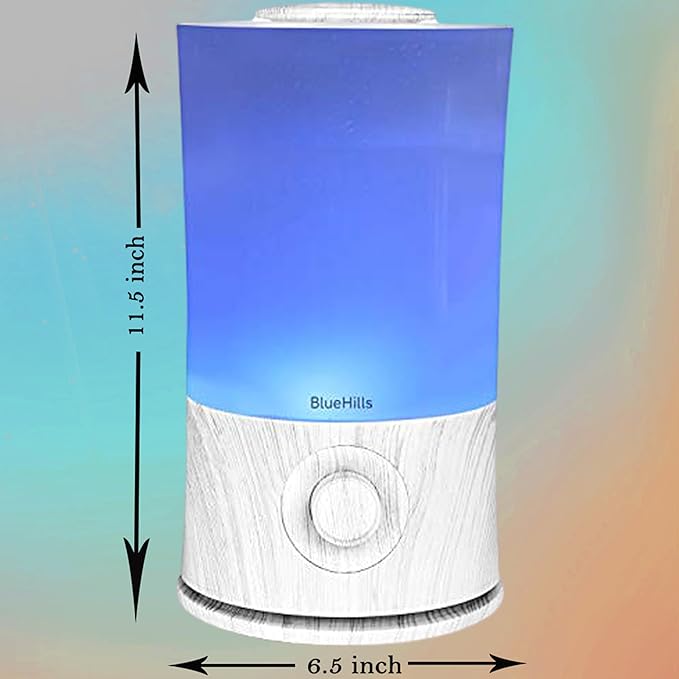 BlueHills Premium 2000 ML XL Large Essential Oil Diffuser Aromatherapy Humidifier for Large Room Home 40 Hour Run Huge Coverage Area Lights 2 Liter Extra Large Capacity Diffuser White Wood Grain E004