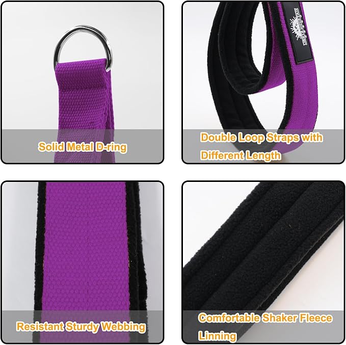 1 Pair Pilates Double Loop Straps for Reformer Fitness D-Ring Straps Handle, Yoga Exercise Accessories for Home Gym Workout