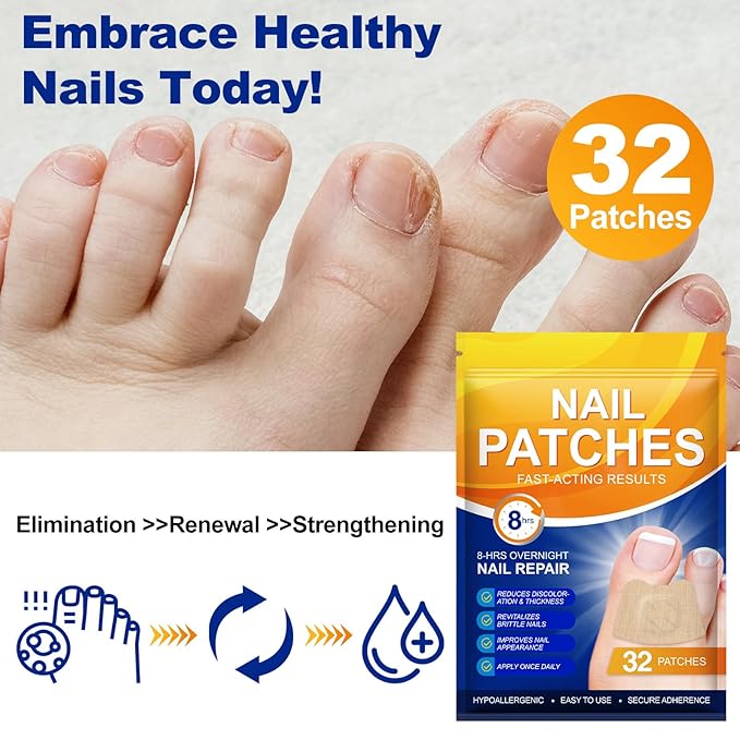 Toenail Treatment Extra Strength, 32 Patch Nail Patches for Nail Treatment Overnight, Nail Repair for Damaged Nails, Nails Care Supplies, Restore Discoloration (32 Patch)