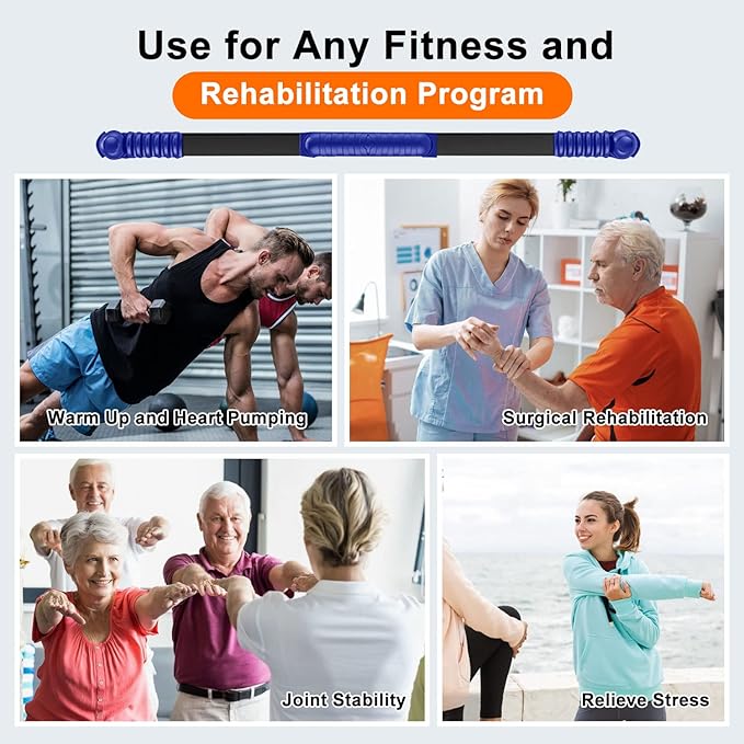 Fitness Exercise Bar,Elastic Fitness Bar,High Frequency Vibration Training Fat Buring Workout Bar for Yoga Pilates Sports,Power Twister for Arm,Abdominal Muscles Strength Exercises In Home Gym