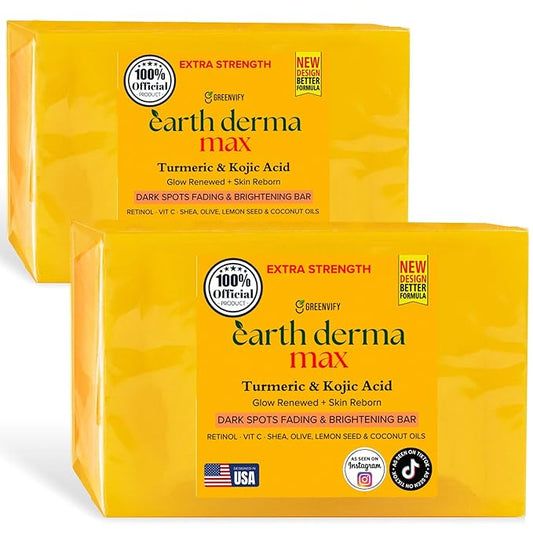 Earth Derma Max Beauty Turmeric & Kojic Acid Dark Spots Fading Bar, Extra Strength Formula with Retinol, Vitamin C, Shea Oil, Designed in USA