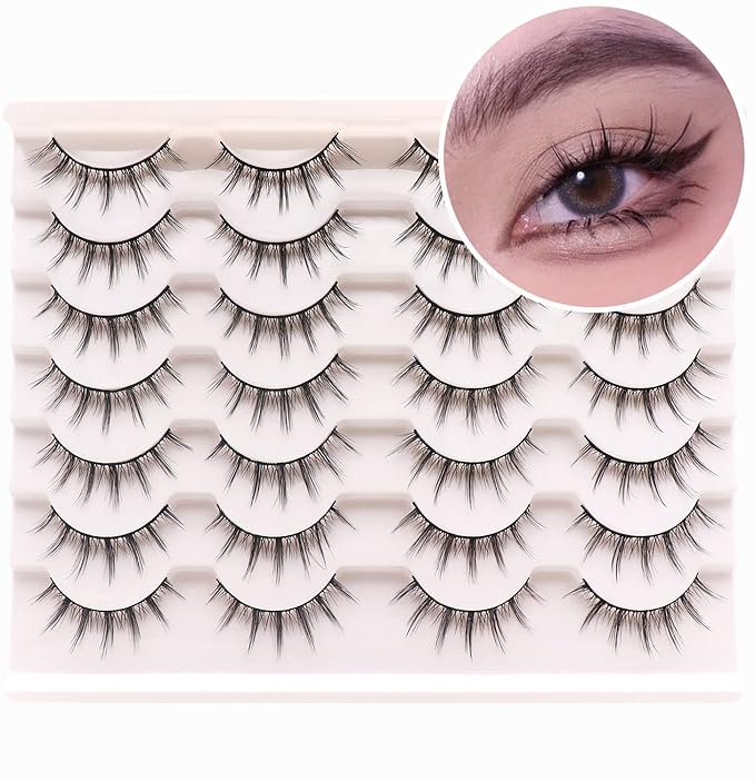 Losha Manga Lashes Fluffy Faux Mink Lashes 14 Pairs Natural False Lashes Pack Wispy Short Anime Lashes Look Like Individual Clusters (3D1009)